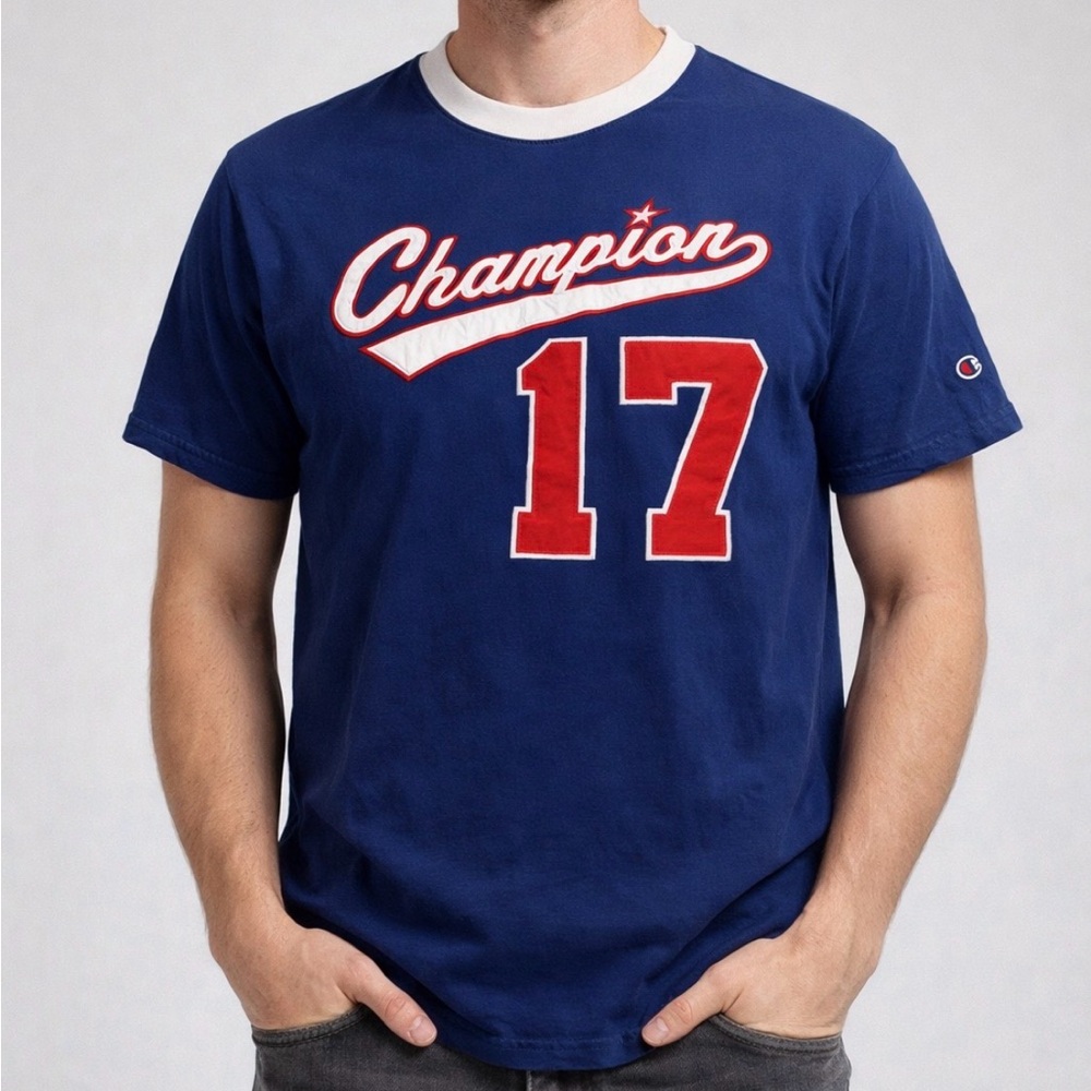 Champion Authentic Athleticwear Blue Red Graphic Tee 2XL Multicolor Logo Vintage